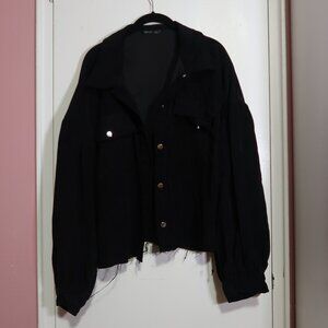 SHEIN Plus Lantern Sleeve Flap Pocket Cord Jacket